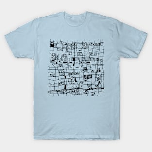 Grid design scribble style in blue T-Shirt